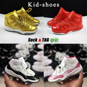 Jumpman 11 Original Kid Shoes 11s Spädbarn Basketskor Röd Metallic Gold Kids Sneaker Child Shoe Cherry Cool Grey Outdoor Trainers Boys and Girls Toddler Big Size 4