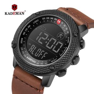 Armbanduhren Luxus Sport Herrenuhren Schritte Zähler LCD Digitaluhr 3ATM Mode Designer Casual Leder Relogio