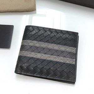 mens designer wallet top quality card holder genuine leather short wallet Italian style woven purse original cowhide black cardholder card case