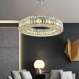 Lampadari Lampadario ad anello Illuminazione moderna per lampada in cristallo cromato Sala da pranzo Lampada da soggiorno a LED Lampada a sospensione