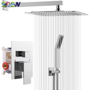 Bathroom Shower Sets Concealed Bathroom Shower Set 2 Function Rainfall Shower Head of 8 10 12 Inch Stainless Steel Shower Square Concealed Shower Set G230525