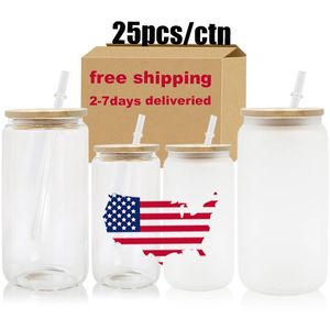 CA US Warehouse 16oz Custom Soda Glassware Iced Coffee Cup Drink Tumbler Mug Dinking Glasses Beer Can Glass with Lid Straw