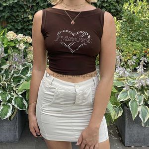 Women's Tanks Camis Women's New 2022 Autumn Sexy Umbilical Small Tank Top Heart Hot Diamond Wrapped Chest T-shirt T230525