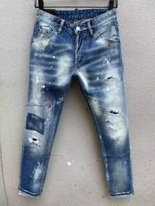 2023 D106 Coolguy Blue Man Jeans Microelástico apresenta uma decoração de bordado com zíper de alta qualidade Tag de couro pequeno tag de couro