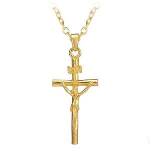 Pendant Necklaces High Quality Low Price Gold Color Jesus Cross Necklace Religious Jewelry Crucifix Statement Jewerly Christmas Drop Dhfvg