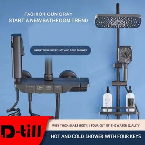 Bathroom Shower Sets D-till Shower Faucets Set Brass Taps SPA Thermostatic System Keyboard Key Rain Waterfall Mixer Button Stainless Steel Spray Grey G230525