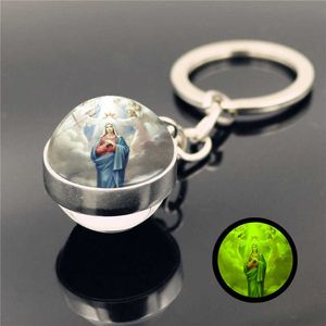 Key Rings Virgin Mary Luminous Pendant Double Sided Glass Ball Metal Luxury Brand Keychain G230525