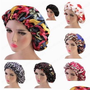 Gorros Beanie/Skull Caps Bonnets forrados de satén extra grandes Patrón africano Estampado de tela Ankara Gorro de dormir para mujer Moda de invierno Envoltura para la cabeza Gota Dhad1