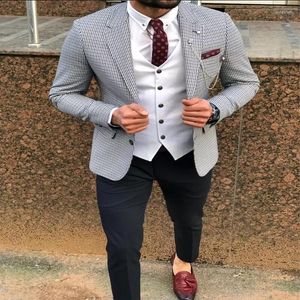 Abiti da uomo Personalizzati Ultimo design Moda Plaid Matrimonio per uomo Smoking formale da sposo Prom Business Mans Blazer Giacche Gilet Pantaloni