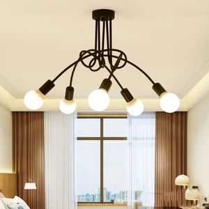 Żyrandole retro żyrandol z kutego żelaza lampa sufitowa czarno -biała e27 światło salon nowoczesna dekoracja domowa oprawa oświetlenia