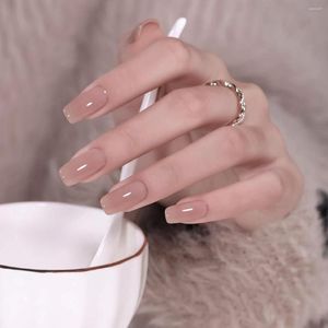 False Nails 24Pcs Iced Milk Tea Nude Simple With Glue Ballet French Design Wearable Fake Set Press On Tips Art