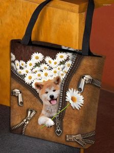 Borse portaoggetti Akita Inu Daisy Women Tote Bag 3D Print Maniglia Shopper Divertente Pieghevole Riutilizzabile Multiuso 12 Style Dog Pattern