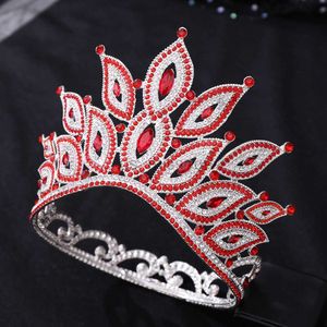 Inne modne akcesoria Luksusowe opaski na głowę duże tiary i korony Red Rhinestone Hairbands Baroque Hair Jewelry for Women Bride Wedding Hair Accesorie J230525