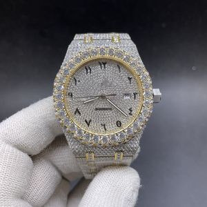 Iced 2Tone amarelo em ouro amarelo 42mm Diamantes CZ Big Buzel Diamond Face Automática 2813 Men Shiny Watch