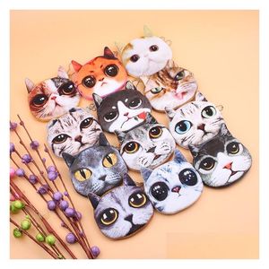 Borsa 3D Cat Dog Face Peluche Portamonete Cute Puppy Pug Head Chiusura con cerniera Portafoglio Cartoon Animal Bag Pendenti Charm M3962 Drop Delive Dh3Vc