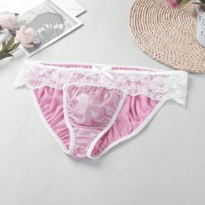 Herren-Bademode TiaoBug Herren-Unterwäsche, weich, glänzend, florale Spitze, niedrige Leibhöhe, dehnbar, Sissy-Höschen, Bikini-Slip, sexy, schwule männliche Dessous, Herren