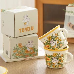 Cute rural rabbit ceramic mug household water cup high beauty ins coffee cup girls office breakfast cup