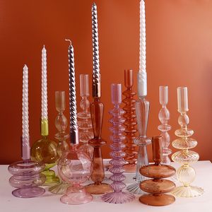 Titulares de vela Romântico Vidro do vidro Dinâmio de velas Dinner Nordic Candlestick Centerpieces Bougeoir Birthday Room Decoração de casa 230525