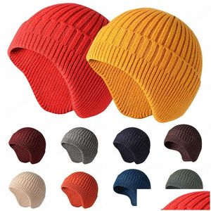 Gorro/caveira tampa simples de inverno tampa de ouvido de inverno masculino chapéu de malha ao ar livre feminino coreano feijões quentes skl earflaps à prova de vento chapéus dh5hz