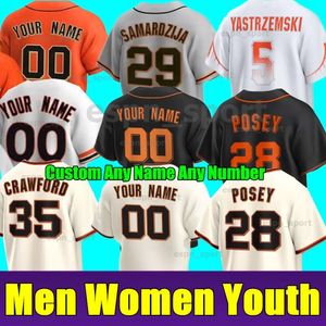 2024 Homens Mulheres Juventude Buster Posey San Brandon Crawford Jerseys Francisco Kris Bryant Mike Yastrzemski Kevin Gausman Giants Donovan Solano Alex Dickerson Jersey