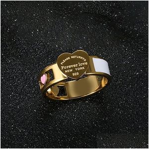 Band Rings Fashion Hollow Colorf Heart Stainless Steel Big Tag White Shell Ring For Women Girls Female Men Jewelry Drop Deliv Dhkzj