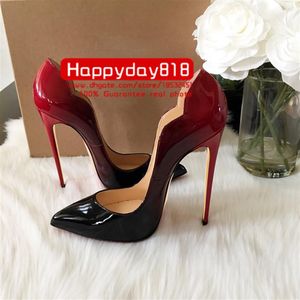 Casual Designer Sexig Lady Fashion Women Shoes Black Red Patent Leather Pointy Toe Stiletto Stripper High Heels Prom Evening Pumps 250U