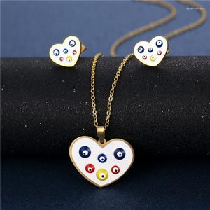 Подвесные ожерелья эмалевые ожерелье сердца с турецкими серьгами для глаз из нержавеющей стали