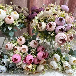 7 Forks Tea Rosa Flores artificiais Decorações de festas de casamento Simulação Roses de chá Fake Flower Diy Decoração de casa