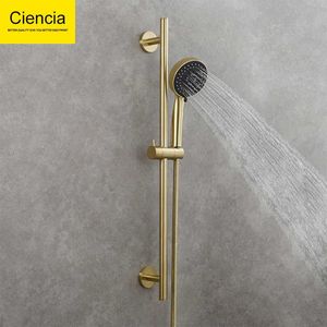 Bathroom Shower Sets Brass Shower Sliding Bar Set with Hose 5 Functions Shower Head Adjust Height Shower Bar Drilling Shower Set for Whole Families G230525