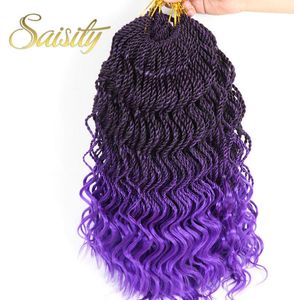 LANS 14インチセネガルかぎ針編みの髪の紫色のオンブル編組ヘアウェーブエンド合成新しいスタイル薄いかぎ針編みの編組ジャンボbund7545568
