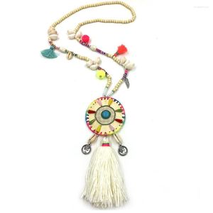 Pendant Necklaces Bohemia Boho Seashell Beads Coton Tassel Pendants Long Cowrie Shell Beaded Necklace Statement