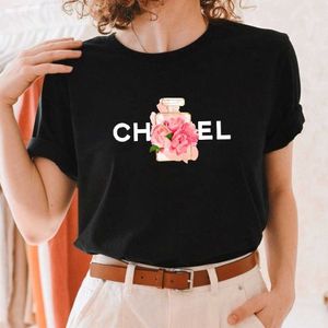 T-shirt skjorta designer märke sommar mode kvinnor herrar alfabet t blommor parfym tryck 100% bomull lyx kort ärm tee tee fast färg bärbar gata y2k topp