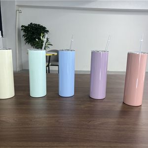 20oz Sublimation Skinny Straight Tumblers Colorful Blank Stainless Steel Water Bottles Double Insulated Heat Transfer Cups Glasses Mugs By Air A12