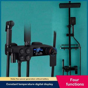 Bathroom Shower Sets Ships FromRu bathroom full copper black shower set double row button thermostatic digital display 4-speed handheld shower G230525