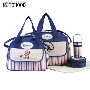 DIAPER Väskor Motohood 5st Randig Baby Diaper Bag Baby Care Nappy Bag barnväskor Handväskor för mammas arrangör Baby Carriage Bag 40*15.5*30cm T230525