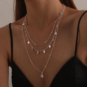 Colar de pingente de cacto de disco de liga, senhoras de colar de uma camada multi-camada simples, senhoras, colar de jóias femininas de jóias femininas designers da mulher designer 02