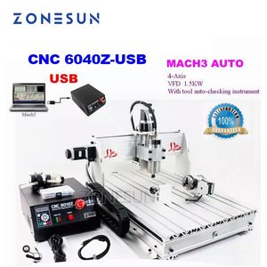 Zonesun incluídos para a Rússia! Roteador CNC 6040Z-USB 4 Eixo Mach3 Interface USB de gravura automática com 1,5kW VFD eixo