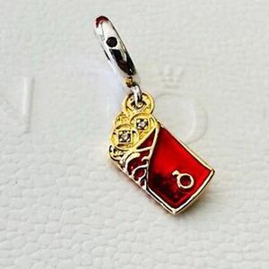 Two-tone Red Envelope Dangle Charm 925 sterling silver Pandora Clips Moments Birthstone for fit Charms beads Bracelets Jewelry 762470C01 Andy Jewel