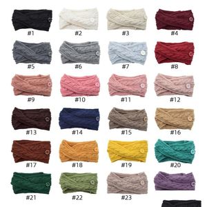 Headbands Dhs Ins New 24 Colors Girls Knitted with Buttons Face Hairbands Crochet Twist Headwear Headwrap Women Hair Accessories Dro Dhklr