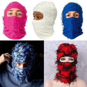 Cykelmössor masker stickade full ansikte balaclava nödställd skidmask shiesty kamouflage vandring halsdukar fleece fuzzy halloween hatt 230524