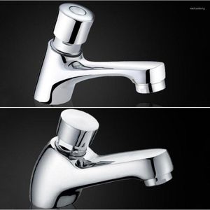 Bathroom Sink Faucets G1/2 Brass Single Cold Pressing Type Basin Delay Valve Faucet Public Area Wash Tap Water-saving Bibcock