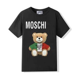 Дизайнерская новая женская футболка Moschino Top Caltch Cotton Graphic Fot Fort Женская негабаритная москино белая черная шейки Z2