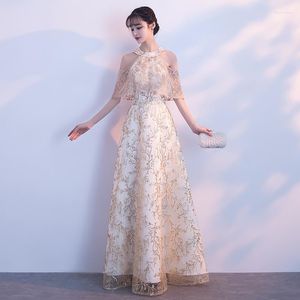 Ethnic Clothing Sequins Floral Cheongsam Elegant Chinese Women Evening Dress Vintage Oriental Bride Wedding Qipao Size XS-3XL