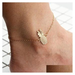 Fußkettchen Ananas Frauen Gold Fußkettchen Fußkette Schmuck Knöchel Armband Cheville Bijoux Pseras Tobilleras Femme Mujer Enkelbandje Drop Dh0n3