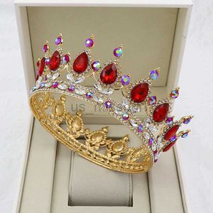 Inne modne akcesoria kmvexo złoty kolor kryształowy tiary barokowa okrągła korona królewska król króla koronę diadem Prom 2020 Wedding Hair Accessorie J230525