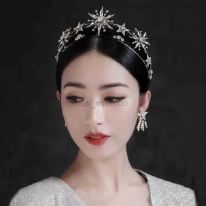 Diğer Moda Aksesuarları Vintage Avrupa 6 Noktalı Yıldız Düğün Taç Tiaras Altın Renk Rhinestone Diademe Prenses Kadın Kafa Bandı Gelin Saç Aksessörü J230525