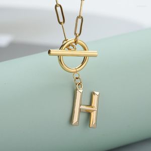 Pendant Necklaces Toggle Clasp Capital Letter Initial Necklace For Women HipHop A-Z Alphabet Thick Chain OT Buckle