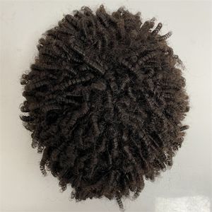 14 tum indiska jungfruliga mänskliga hårsystem naturlig färg 15mm curl full pu peruk för svart kvinna