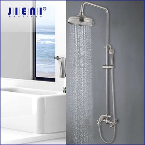 Zestawy prysznicowe łazienki Jieni Bather Shower Fucet Zestaw niklu szczotkowane ścienne opady deszczu głowica prysznicowa rączka z gorącym i zimnym mikserem wód G230525