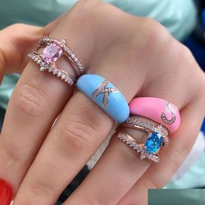 Band Rings Ins Pink Blue Color Chunky For Women 26 Letter Charm Golden Metal Open Fashion Jewelry Drop Delivery Ring Dhcy6